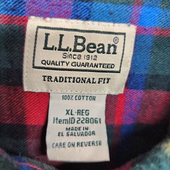 L.L Bean Traditional Fit Flannel Shirt Men XLARGE Green Red Western Scotch Plaid - Picture 10 of 11